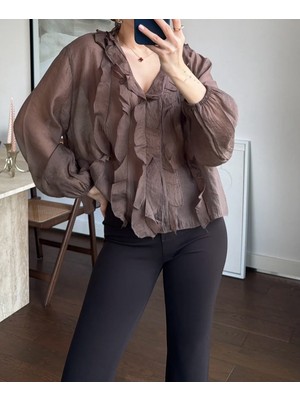 Fırfır Detaylı Transparan Bluz