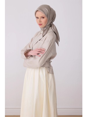 Belli Kahverengi Monogram Desen %100 Twill Ipek Eşarp 4321-51