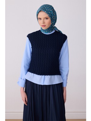 Belli Petrol Etnik Desen %100 Twill Ipek Eşarp 4308-80