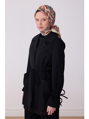 Belli Mor Çok Renkli Obje Desen %100 Twill Ipek Eşarp 4307-34