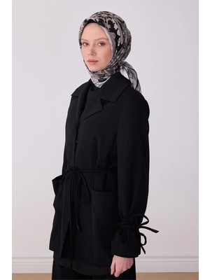 Belli Siyah Etnik Desen %100 Twill Ipek Eşarp 4304-06