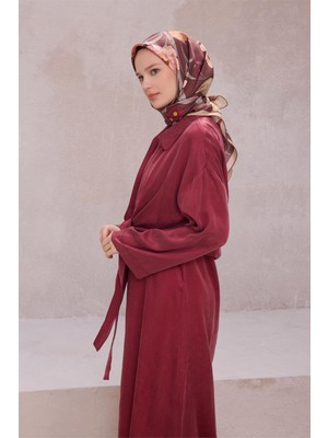 Belli Çiçek Desen Ipek Eşarp 4219D (Twıll) Kızıl Kahve - 51