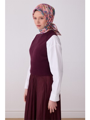 Belli Pembe Çok Renkli Obje Desen %100 Twill Ipek Eşarp 4307-85