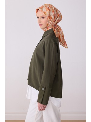 Belli Oranj Çiçek Desen %100 Twill Ipek Eşarp 4319-02