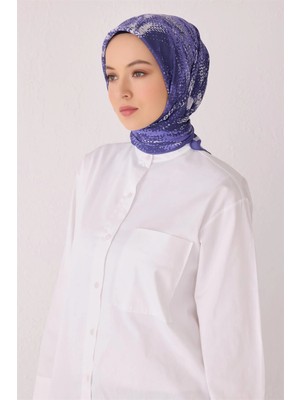 Belli Çiçek Desen Premıum Soft Mor Eşarp 2