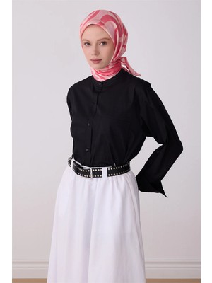 Belli Pembe Geometrik Desen %100 Twill Ipek Eşarp 4327-56