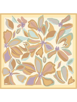 Belli Sarı Soyut Desen %100 Twill Ipek Eşarp 4318-83