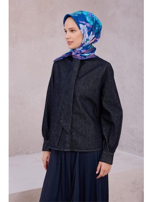 Belli Çiçek Desen Ipek Eşarp 4219D (Twıll) Mavi Mor - 57