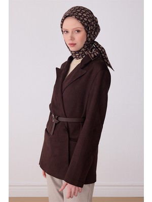 Belli Kahverengi Etnik Desen %100 Twill Ipek Eşarp 4308-86