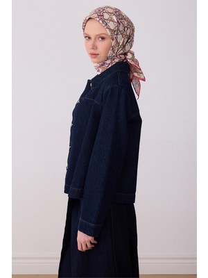 Belli Fuşya Çok Renkli Klasik Desen %100 Twill Ipek Eşarp 4328-80