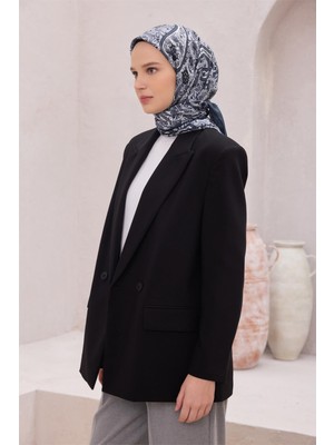 Belli Etnik Desen Premıum Soft Siyah Beyaz Eşarp 4