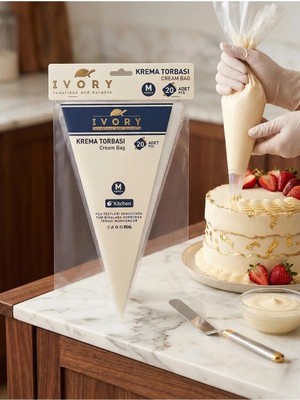 Faralya Home Krema Sıkma Torbası M Boy 20'li Paket - Tek Kullanımlık Pasta Süsleme Torbası