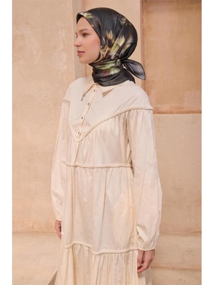 Belli Çiçek Desen Kristal Haki Eşarp 2013