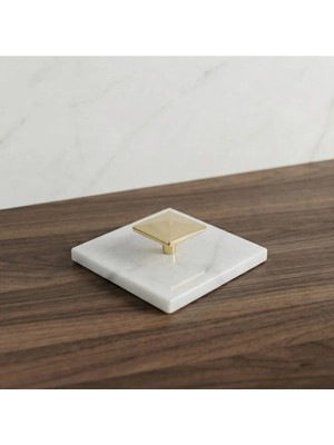 Faralya Home Doğal Beyaz Mermer Banyo ve Duş Gider Kapağı (10X10 Cm) Gold Kulp - Şık ve Premium Tasarım