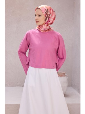 Belli Çiçekli Desen Ipek Eşarp 4225D (Twıll) Pudra - 03