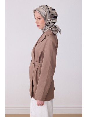 Belli Gri Çok Renkli Geometrik Desen %100 Twill Ipek Eşarp 4311-04