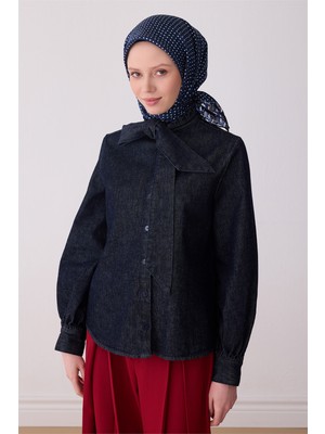 Belli Lacivert Klasik Desen %100 Twill Ipek Eşarp 4326-86