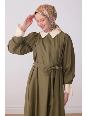 Belli Sarı Etnik Desen %100 Twill İpek Eşarp 4304 - 32