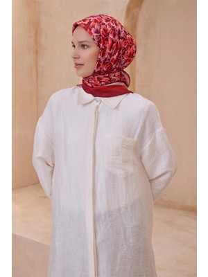 Belli Çiçek Desen Premıum Soft Kırmızı Eşarp 11