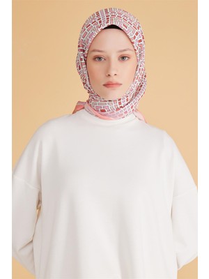 Belli Geometrik Desen Modal Pembe Eşarp 5