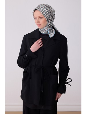 Belli Ekru Etnik Desen %100 Twill Ipek Eşarp 4308-87