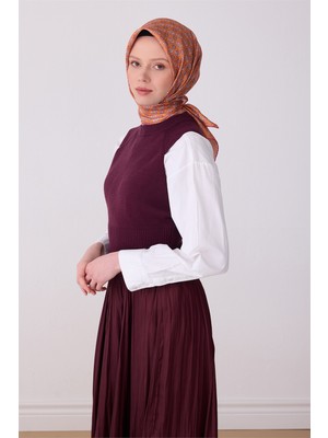 Belli Oranj Etnik Desen %100 Twill Ipek Eşarp 4308-33