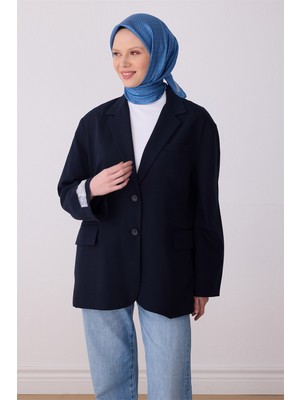 Belli Mavi Klasik Desen %100 Twill Ipek Eşarp 4317-50