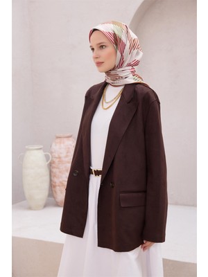 Belli Ekose Desen Nova Kahve - Bej Eşarp 1005