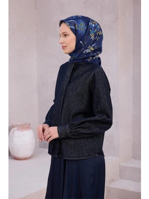 Belli Çiçek Desen Ipek Eşarp 4210D (Twıll) Lacivet - 53