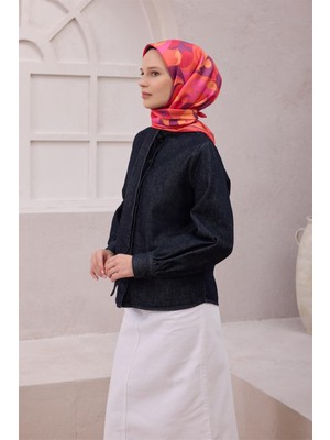 Belli Geometik Desen Ipek Eşarp 4213D (Twıll) Pembe - 81