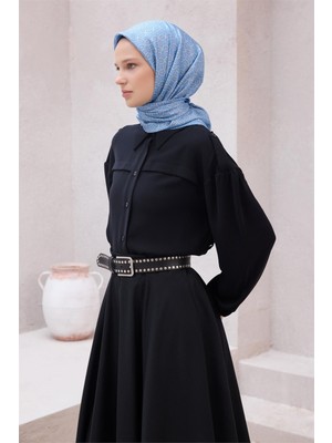 Belli Geometik Desen Ipek Eşarp 4215D (Twıll) Indigo - 08