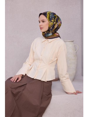 Belli Obje Desen Ipek Eşarp 4216D (Twıll) Füme - 53