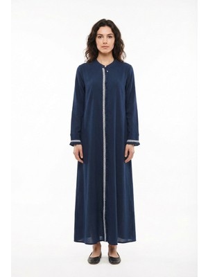 Eliş Şile Bezi Uzun Kol Mihrimah Nakışlı Yazlık Şile Bezi Ferace Lacivert Lcvt