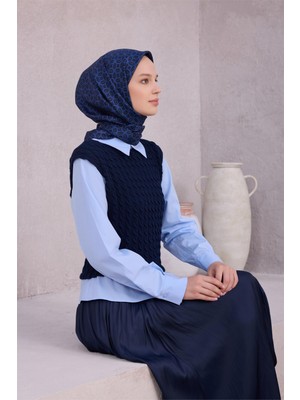 Belli Geometik Desen Ipek Eşarp 4215D (Twıll) Lacivert - 60
