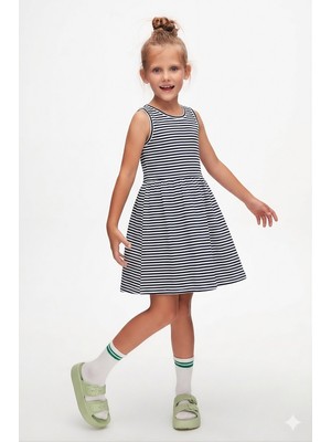 Lovetti Ringel Desenli Kız Çocuk Kolsuz Elbise