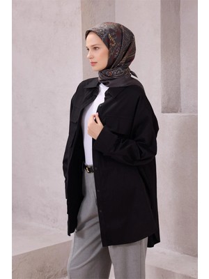 Belli Çiçekli Desen Ipek Eşarp 4207D (Twıll) Antrasit - 07