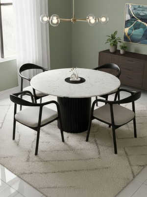 Gazzini Furniture Breeze Mermer Desenli Ahşap Mutfak Masası 120X120