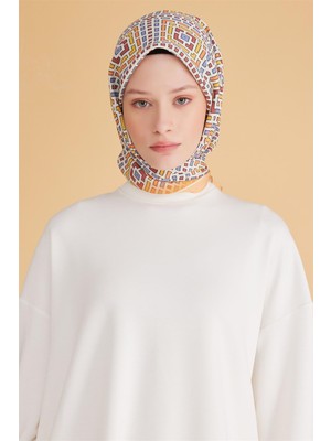 Belli Geometrik Desen Modal Turuncu Eşarp 5