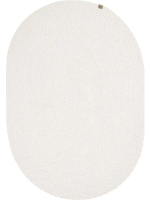 Halımax Lunox Beyaz Hasır Örgü Çift Taraflı Dokuma Yolluk Jüt Kilim Oval Banyo Paspası