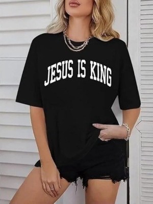 Kendim Fashion Kadın Bisiklet Yaka Kısa Kol Baskılı T-Shirt - Siyah