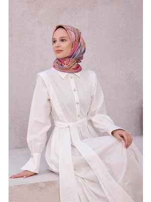 Belli Ekose Kemer Desen Ipek Eşarp 4206D (Twıll) Pudra - 06