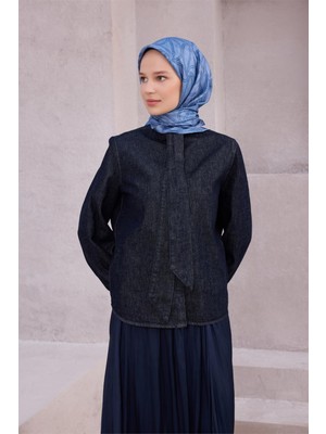 Belli Geometik Desen Ipek Eşarp 4221D (Twıll) Mavi - 82