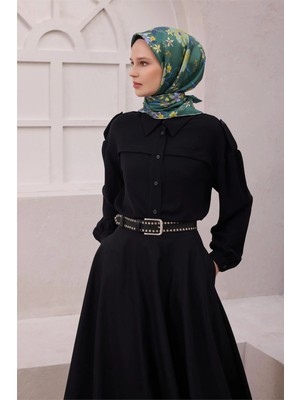 Belli Çiçek Desen Ipek Eşarp 4210D (Twıll) Zümrüt - 56