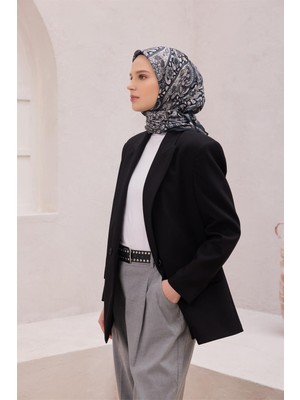 Belli Etnik Desen Premıum Soft Siyah Eşarp 4