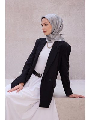 Belli Geometik Desen Ipek Eşarp 4201D (Twıll) Gümüş - 47