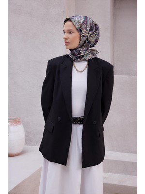 Belli Etnik Desen Ipek Eşarp 4202D (Twıll) Siyah - 87