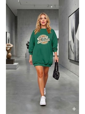 Kendim Fashion Kadın Uzun Kollu Bisiklet Yaka Yazılı Viskon Iki Iplik Elbise