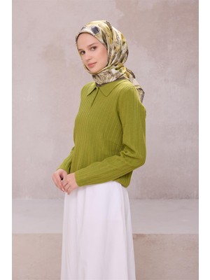 Belli Obje Desen Ipek Eşarp 4216D (Twıll) Yeşil - 83