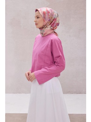 Belli Çiçek Desen Ipek Eşarp 4220D (Twıll) Pudra - 20