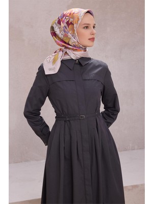 Belli Çiçek Desen Ipek Eşarp 4220D (Twıll) Gri Pembe - 31